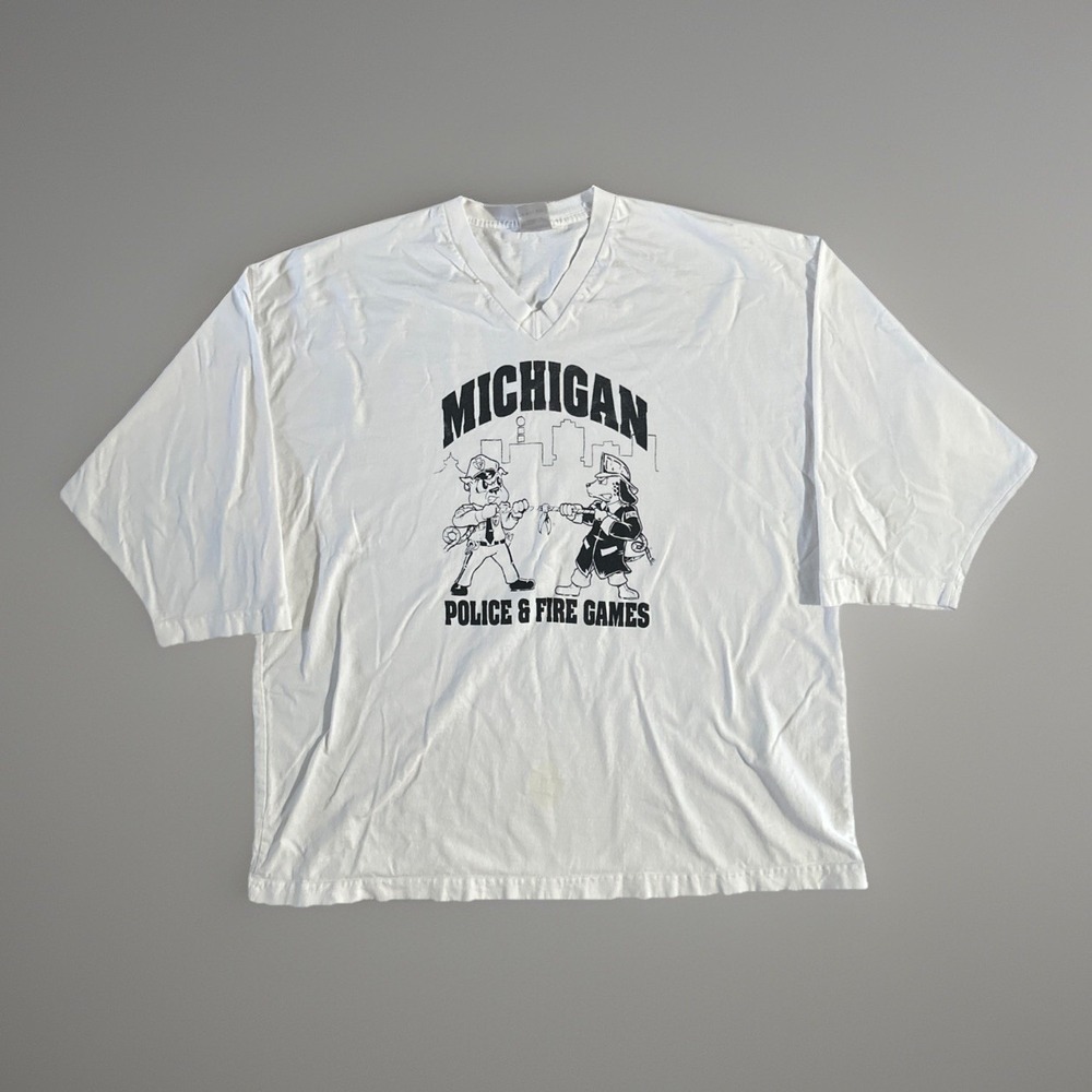 Vintage Michigan Police & Fire Games Shirt Xl Flint Football Jersey Cut V-Neck